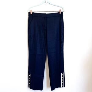 Veronica Beard Martin Crop Womens Pants Size 8 Black Snap Ankle Linen Minimalist